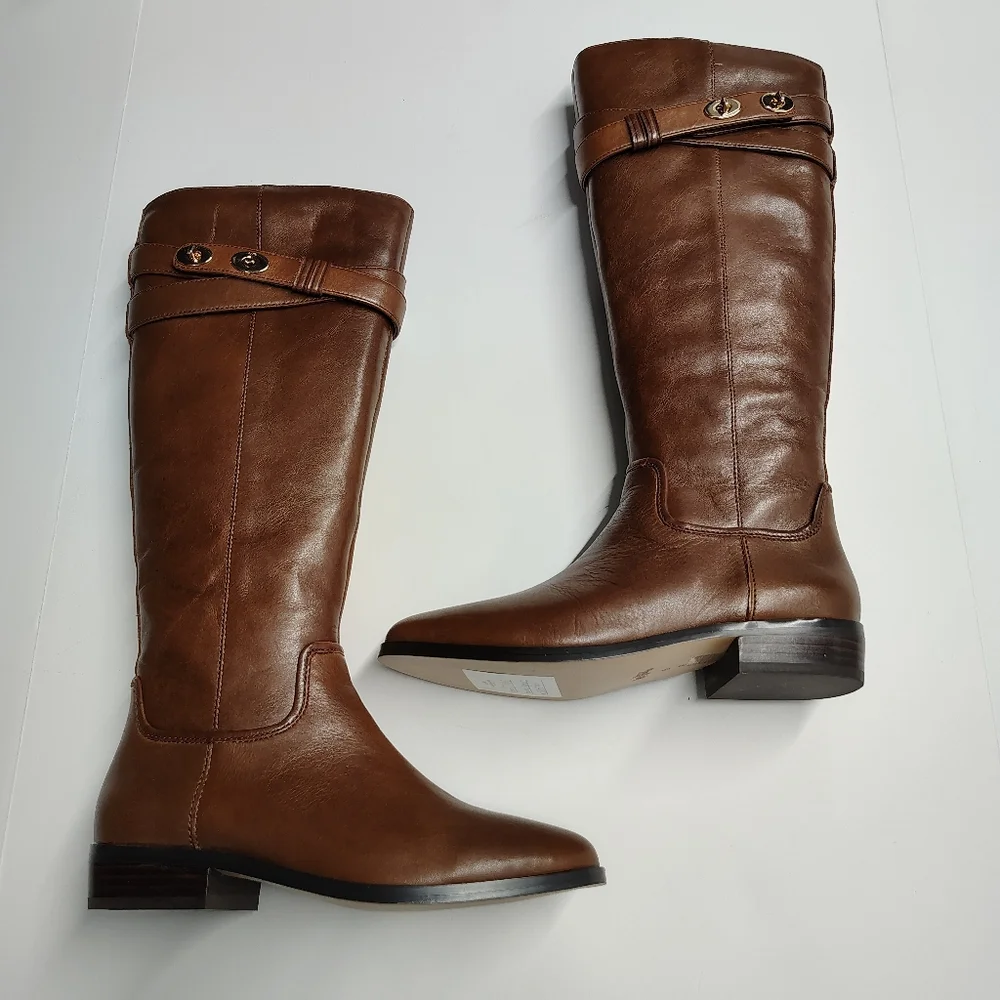 Coach Linette Riding Boots Cognac Calf Leather Tall Boots Size 5M NIB